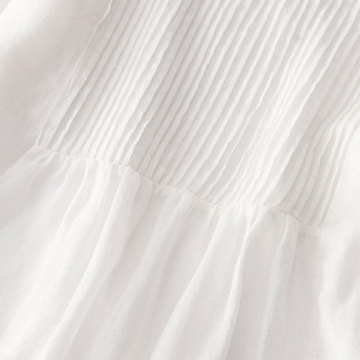 Buddha Stones Casual Accordion Pleat Plain V-neck Short Sleeve Cotton Midi Dress With Pockets - image 46