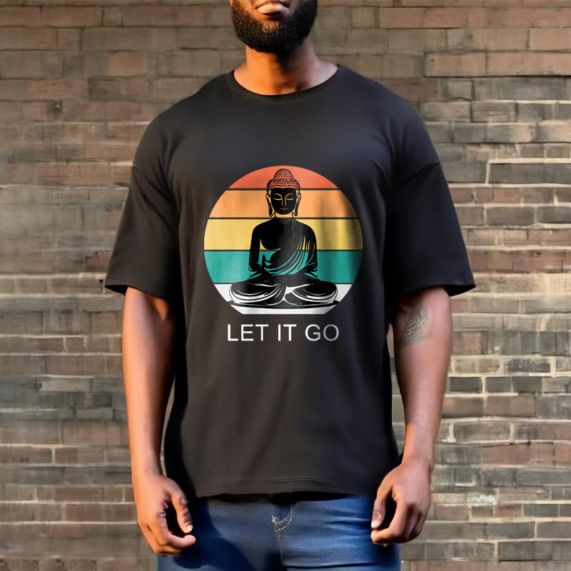 Buddha Stones Casual Colorful Striped Background Meditating Buddha Pattern Cotton Tee T-Shirt - image 6
