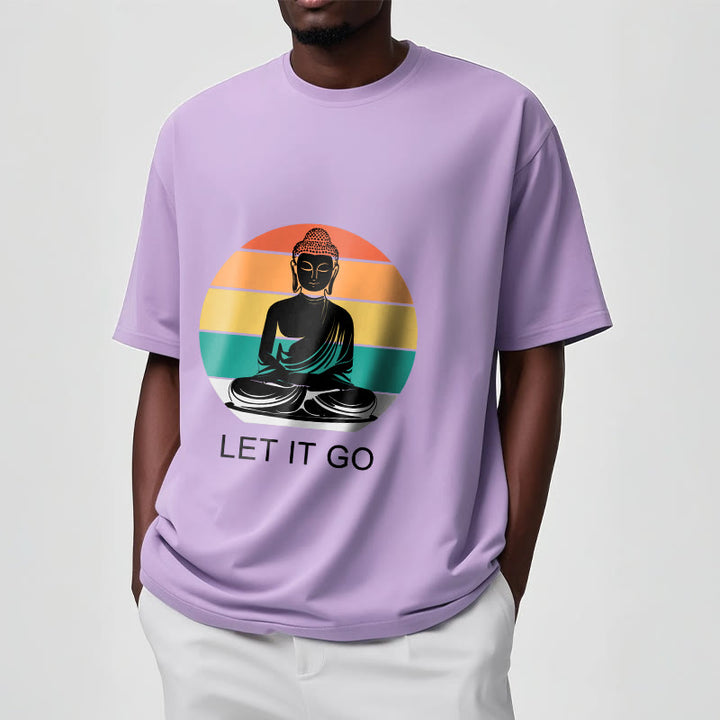 Buddha Stones Casual Colorful Striped Background Meditating Buddha Pattern Cotton Tee T-Shirt - image 18