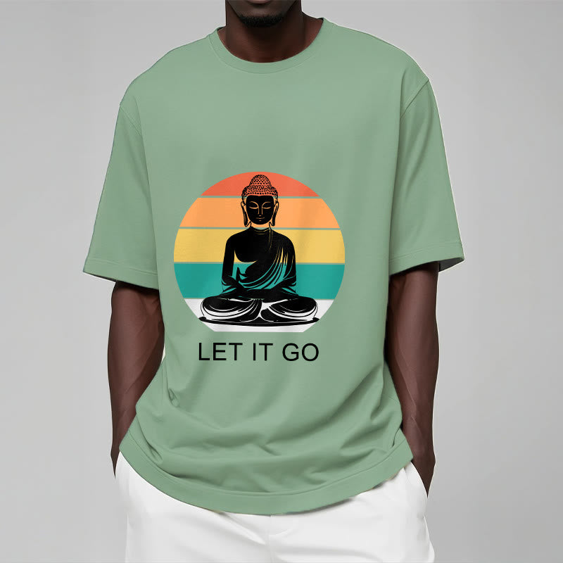 Buddha Stones Casual Colorful Striped Background Meditating Buddha Pattern Cotton Tee T-Shirt - image 16