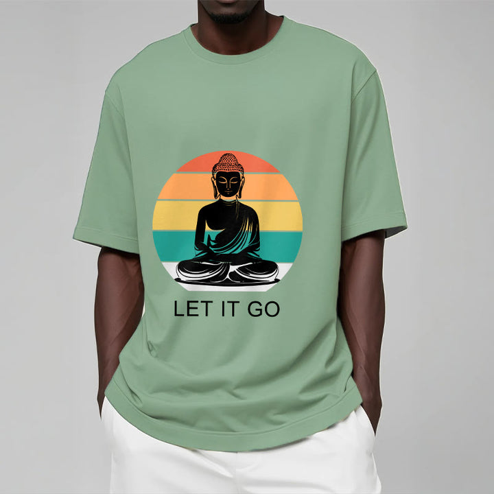 Buddha Stones Casual Colorful Striped Background Meditating Buddha Pattern Cotton Tee T-Shirt - image 16