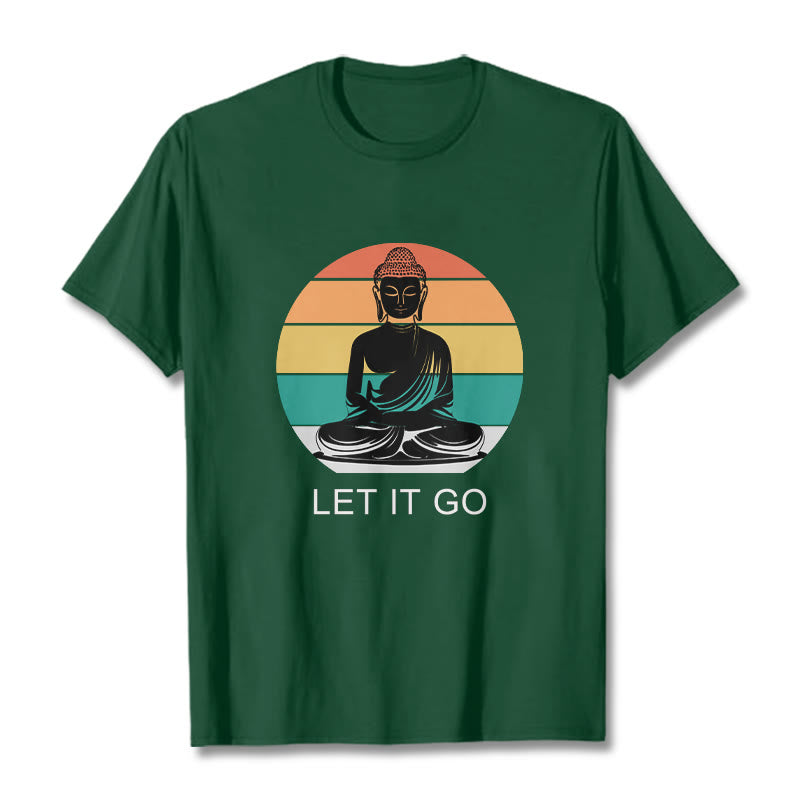 Buddha Stones Casual Colorful Striped Background Meditating Buddha Pattern Cotton Tee T-Shirt - ForestGreen - 2XL - image 1