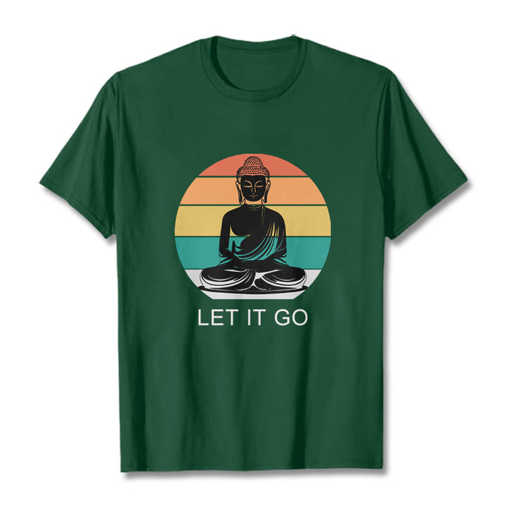 Buddha Stones Casual Colorful Striped Background Meditating Buddha Pattern Cotton Tee T-Shirt - ForestGreen - 2XL - image 1