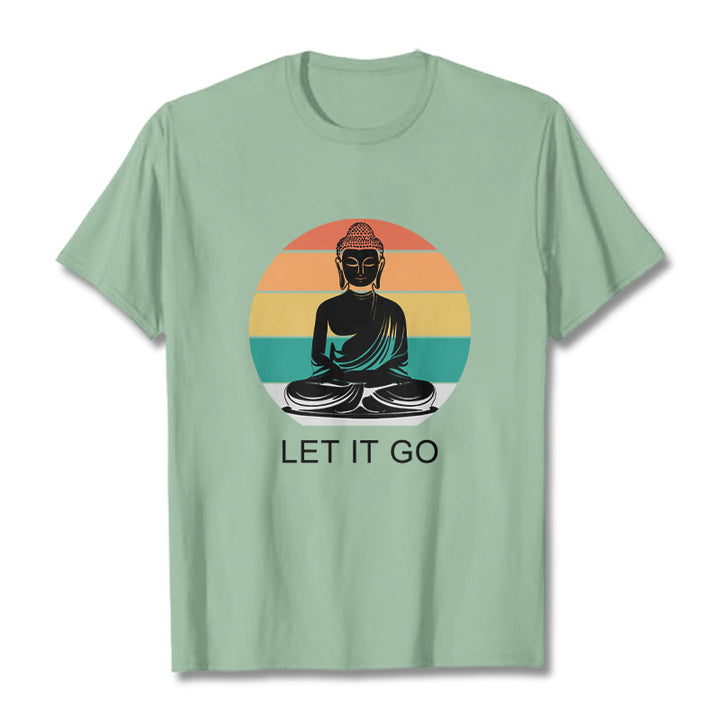 Buddha Stones Casual Colorful Striped Background Meditating Buddha Pattern Cotton Tee T-Shirt - PaleGreen - 2XL - image 15
