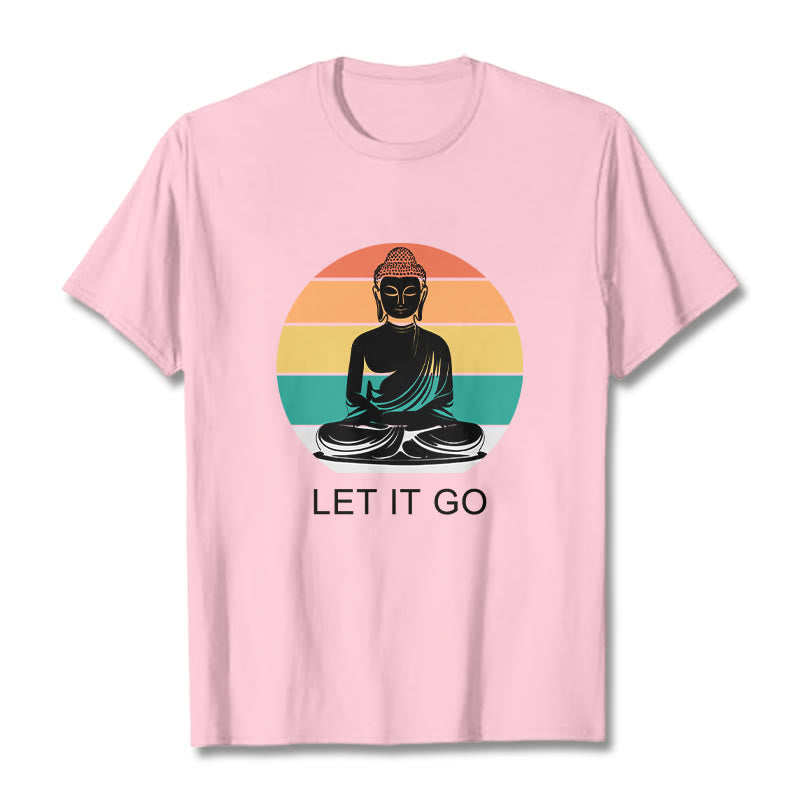 Buddha Stones Casual Colorful Striped Background Meditating Buddha Pattern Cotton Tee T-Shirt - LightPink - 2XL - image 13