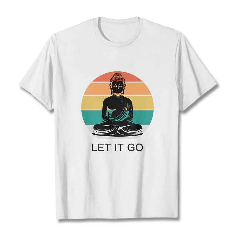 Buddha Stones Casual Colorful Striped Background Meditating Buddha Pattern Cotton Tee T-Shirt - White - 2XL - image 8