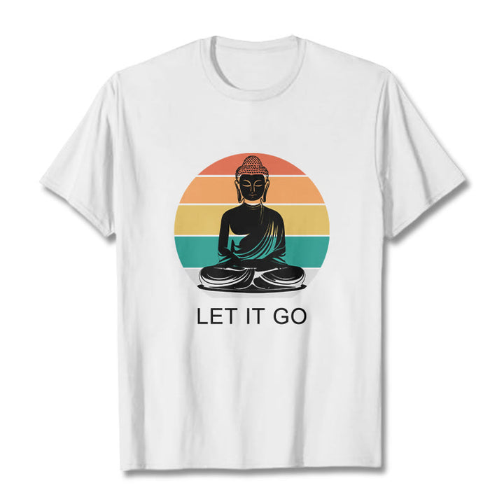 Buddha Stones Casual Colorful Striped Background Meditating Buddha Pattern Cotton Tee T-Shirt - White - 2XL - image 8