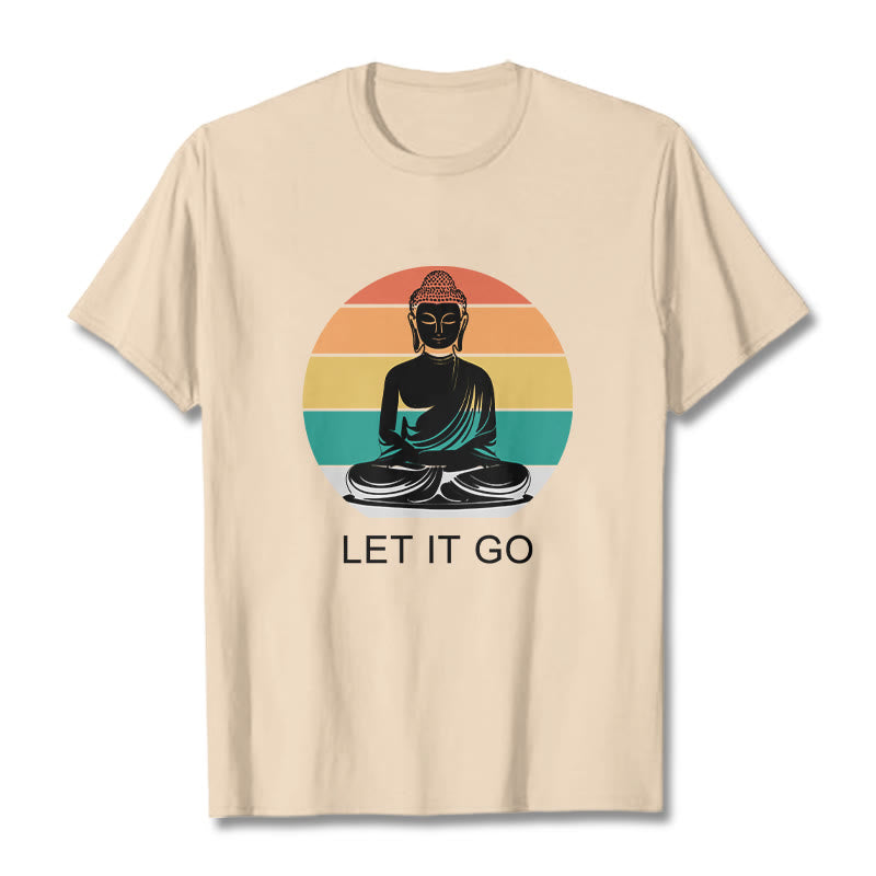Buddha Stones Casual Colorful Striped Background Meditating Buddha Pattern Cotton Tee T-Shirt - Bisque - 2XL - image 11