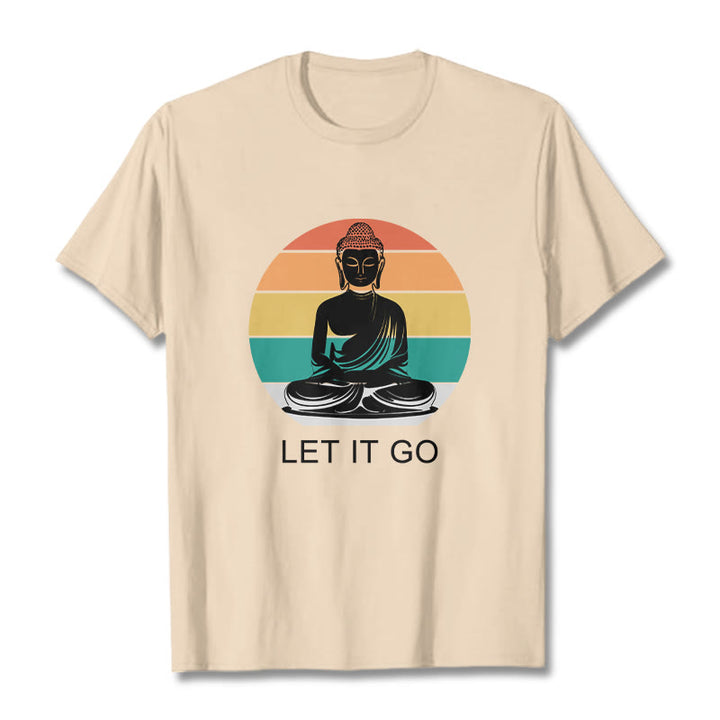 Buddha Stones Casual Colorful Striped Background Meditating Buddha Pattern Cotton Tee T-Shirt - Bisque - 2XL - image 11