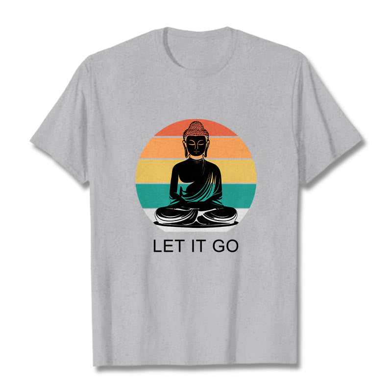 Buddha Stones Casual Colorful Striped Background Meditating Buddha Pattern Cotton Tee T-Shirt - LightGrey - 2XL - image 20
