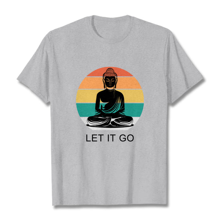 Buddha Stones Casual Colorful Striped Background Meditating Buddha Pattern Cotton Tee T-Shirt - LightGrey - 2XL - image 20