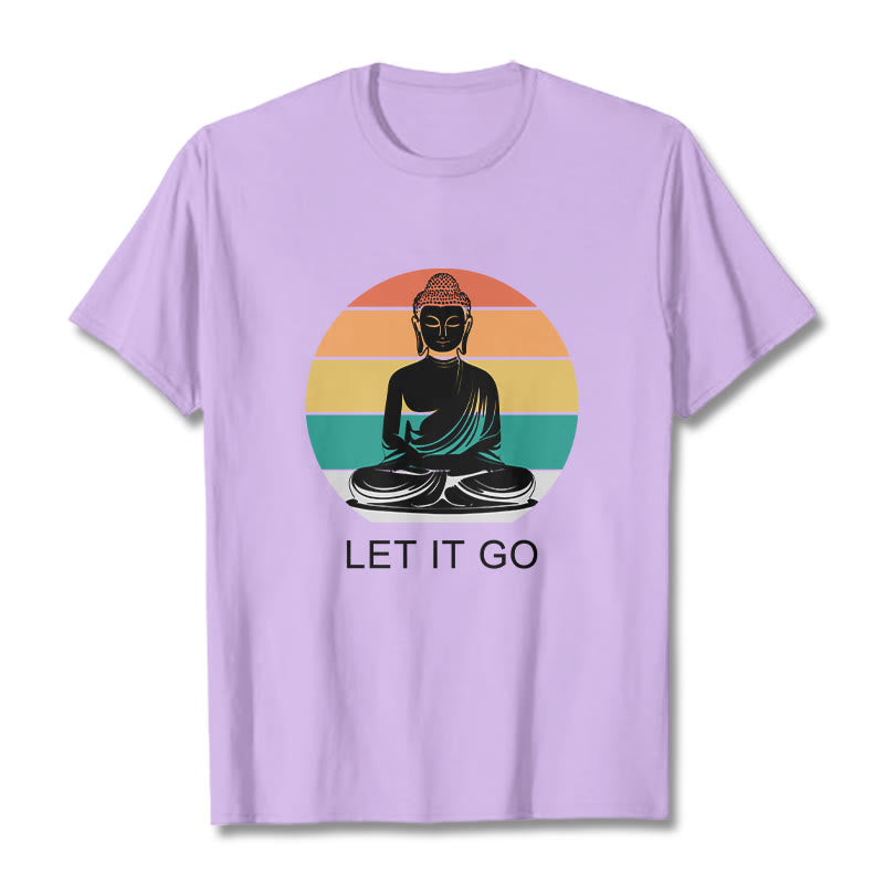 Buddha Stones Casual Colorful Striped Background Meditating Buddha Pattern Cotton Tee T-Shirt - Plum - 2XL - image 17