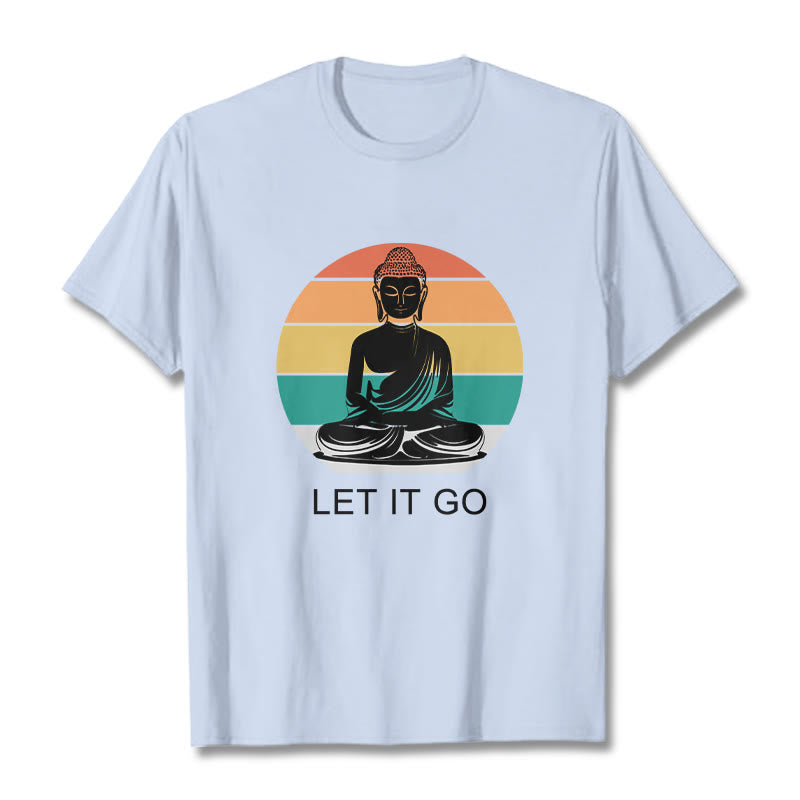 Buddha Stones Casual Colorful Striped Background Meditating Buddha Pattern Cotton Tee T-Shirt - LightCyan - 2XL - image 19