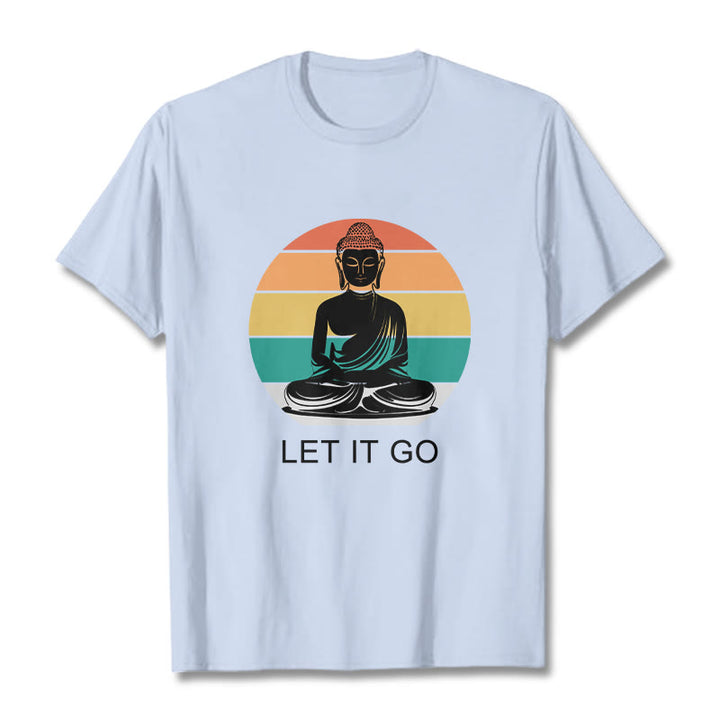 Buddha Stones Casual Colorful Striped Background Meditating Buddha Pattern Cotton Tee T-Shirt - LightCyan - 2XL - image 19