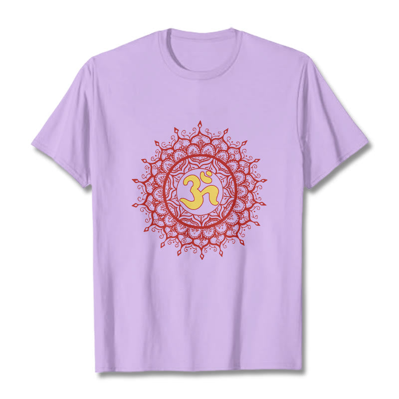 Buddha Stones Casual Red Mandala Om Symbol Pattern Cotton Tee T-shirt - Plum - 2XL - image 16