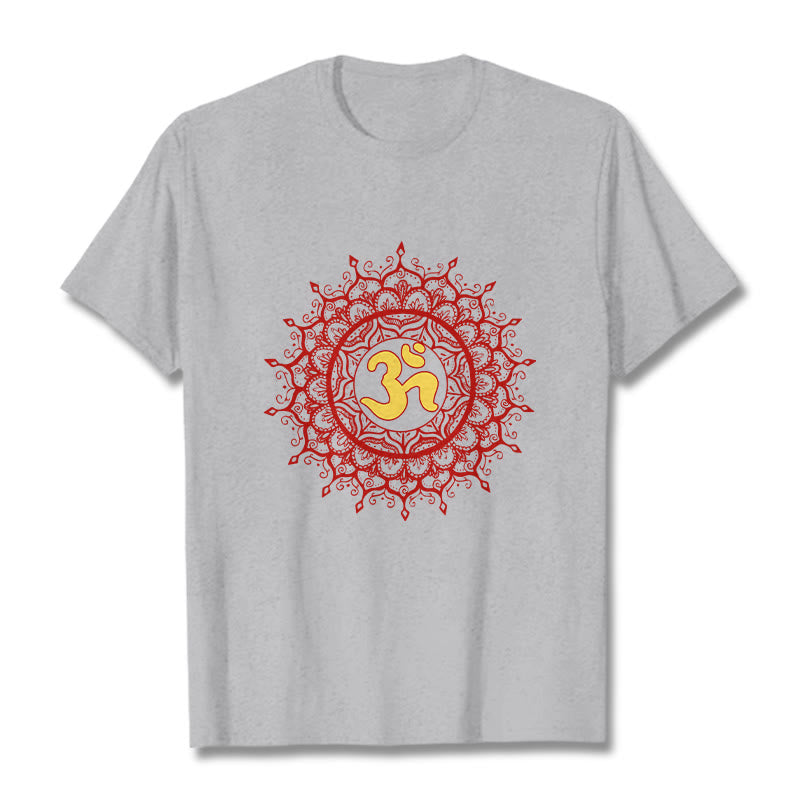 Buddha Stones Casual Red Mandala Om Symbol Pattern Cotton Tee T-shirt - LightGrey - 2XL - image 19