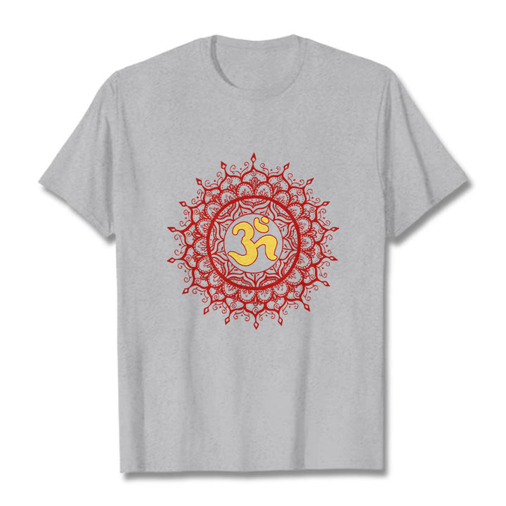 Buddha Stones Casual Red Mandala Om Symbol Pattern Cotton Tee T-shirt - LightGrey - 2XL - image 19