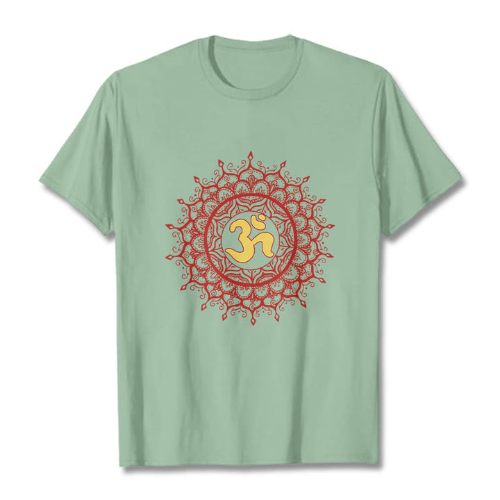 Buddha Stones Casual Red Mandala Om Symbol Pattern Cotton Tee T-shirt - PaleGreen - 2XL - image 14