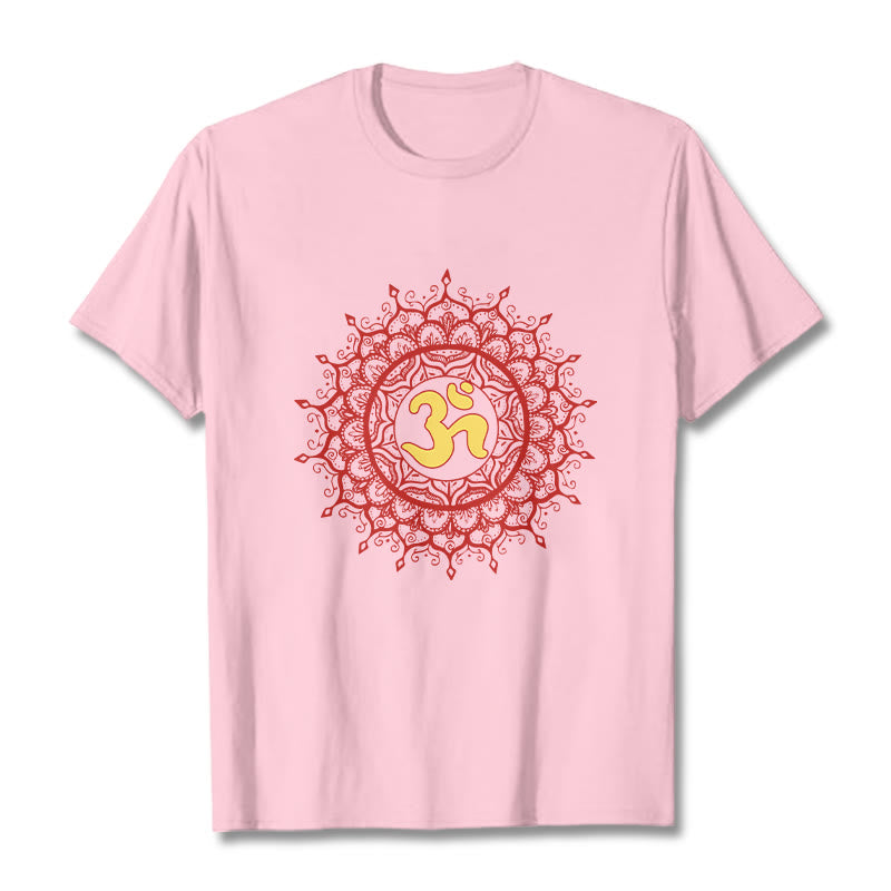 Buddha Stones Casual Red Mandala Om Symbol Pattern Cotton Tee T-shirt - LightPink - 2XL - image 12