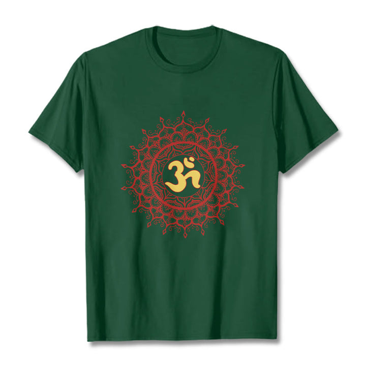 Buddha Stones Casual Red Mandala Om Symbol Pattern Cotton Tee T-shirt - ForestGreen - 2XL - image 10
