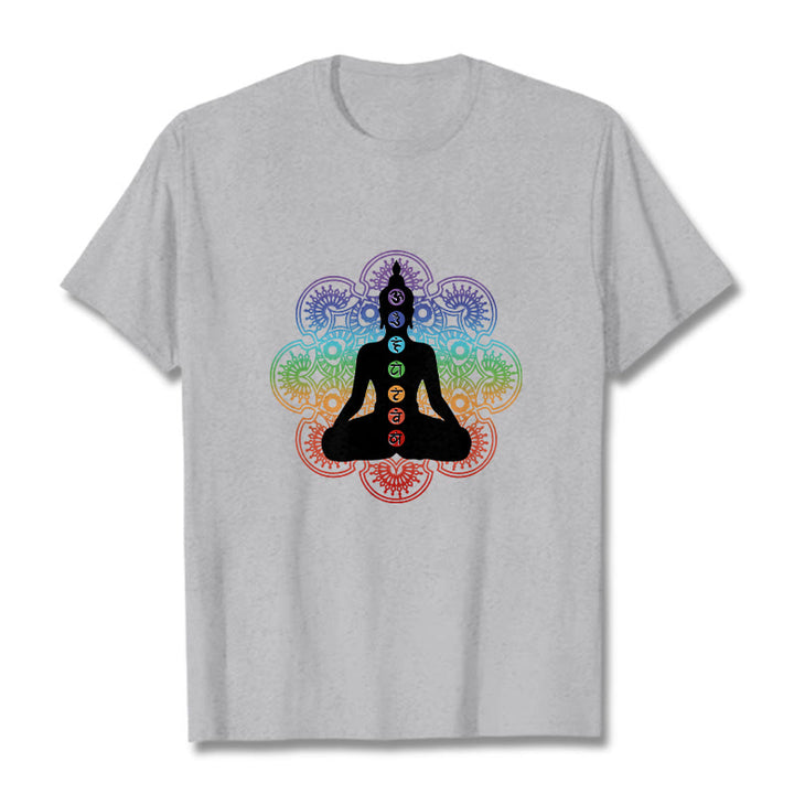 Buddha Stones Casual Meditating Figure Colorful Mandala Pattern Cotton Tee T-shirt - LightGrey - 2XL - image 20