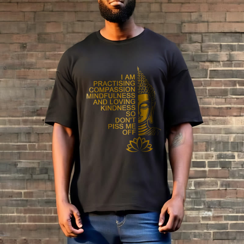 Buddha Stones Casual Golden Side Buddha Lotus Flower Pattern Cotton Tee T-Shirt - image 6