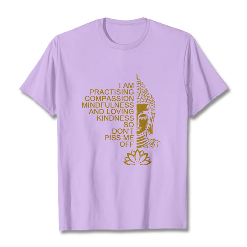 Buddha Stones Casual Golden Side Buddha Lotus Flower Pattern Cotton Tee T-Shirt - Plum - 2XL - image 16