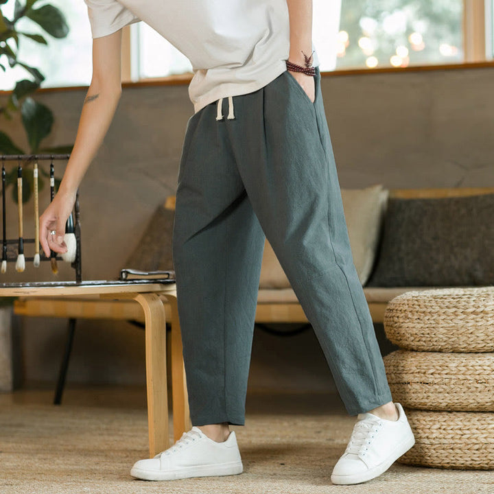 Buddha Stones Summer Men's Cotton Pants With Pockets - DarkSeaGreen - US/UK/AU46，EU56 (5XL)  - image 4