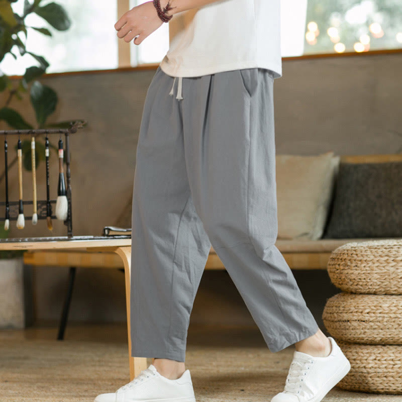 Buddha Stones Summer Men's Cotton Pants With Pockets - LightGrey - US/UK/AU46，EU56 (5XL)  - image 22