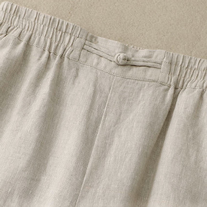 Buddha Stones Daily Solid Color Elastic Waistband Frog-Button Cotton Women's Wide Leg Pants With Pockets - image 12