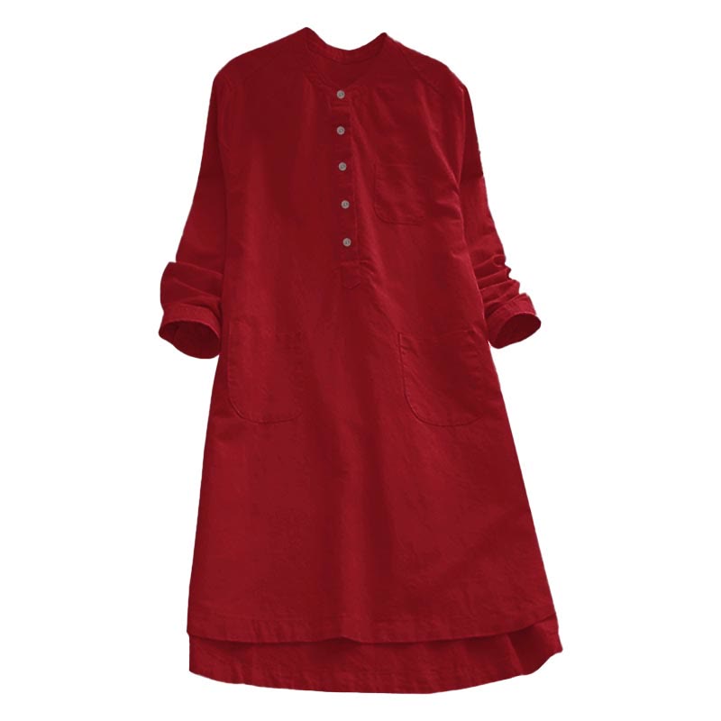 Buddha Stones Solid Buttons Long Sleeve Cotton Linen Women's Shirt With Pockets - image 20