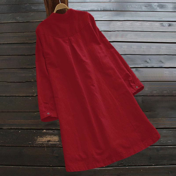 Buddha Stones Solid Buttons Long Sleeve Cotton Linen Women's Shirt With Pockets - image 19