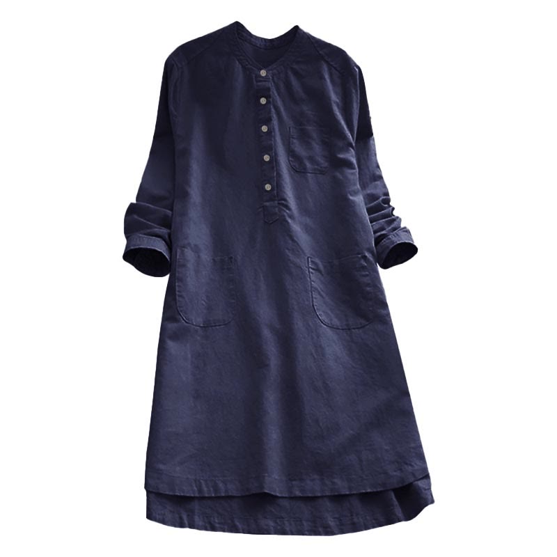Buddha Stones Solid Buttons Long Sleeve Cotton Linen Women's Shirt With Pockets - image 17