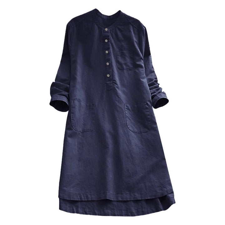 Buddha Stones Solid Buttons Long Sleeve Cotton Linen Women's Shirt With Pockets - image 17