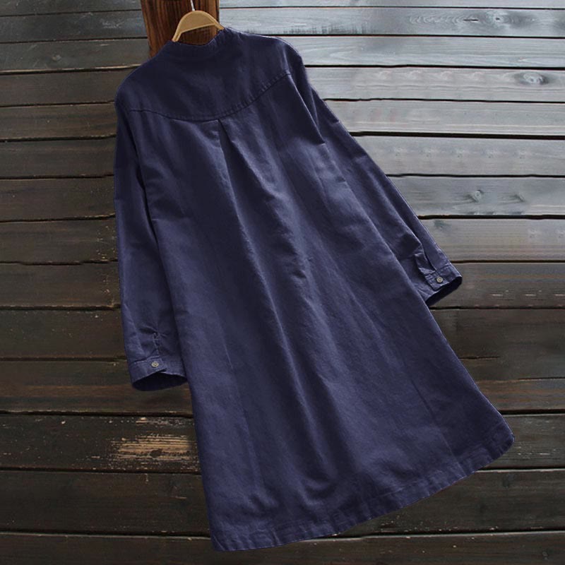 Buddha Stones Solid Buttons Long Sleeve Cotton Linen Women's Shirt With Pockets - image 16