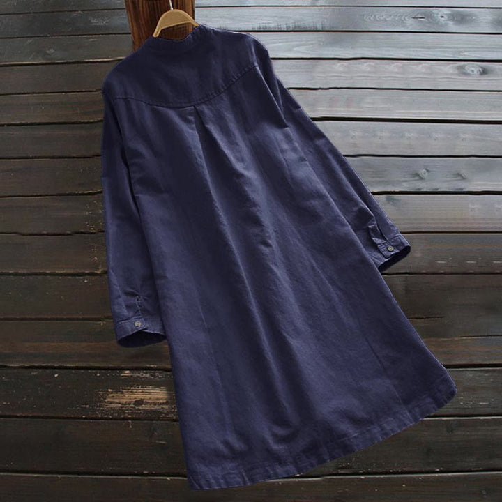 Buddha Stones Solid Buttons Long Sleeve Cotton Linen Women's Shirt With Pockets - image 16