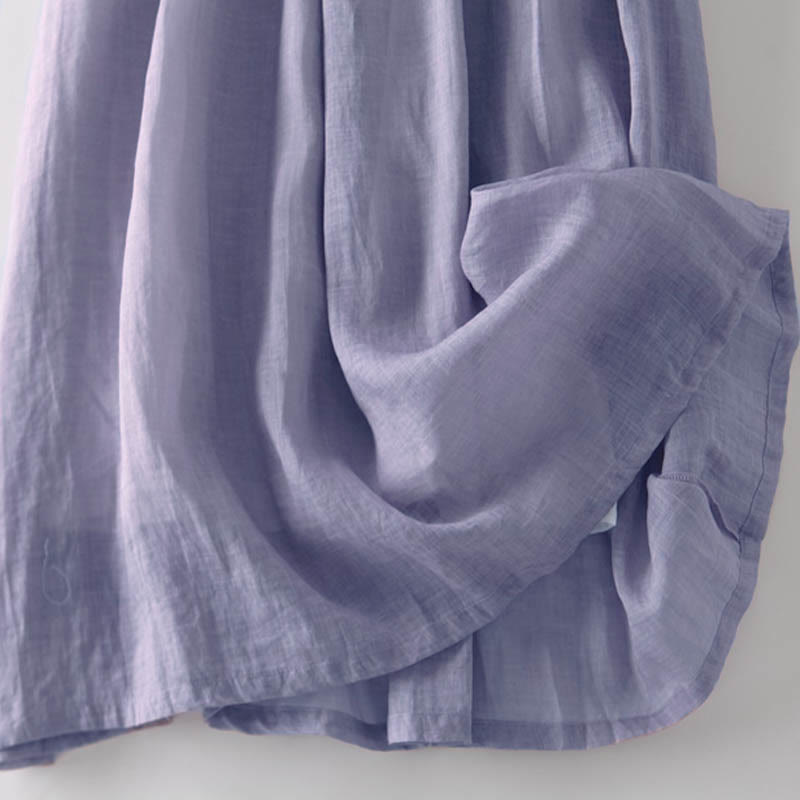 Buddha Stones Casual Lace-up Plain Crew Neck Half Sleeve Midi Dress With Pockets - image 18