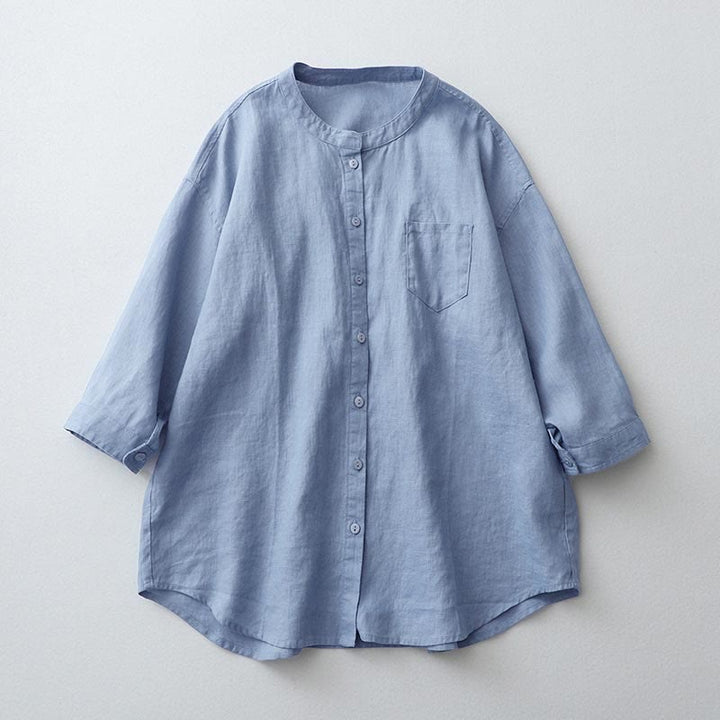 Buddha Stones Solid Color Button Three Quarter Sleeve Shirt - LightBlue - US8-10，UK/AU12-14，EU40-42 (2XL) - image 20