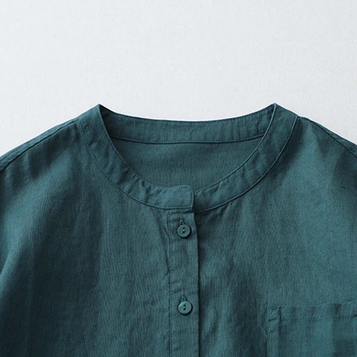 Buddha Stones Solid Color Button Three Quarter Sleeve Shirt - image 15