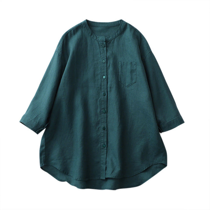 Buddha Stones Solid Color Button Three Quarter Sleeve Shirt - image 14