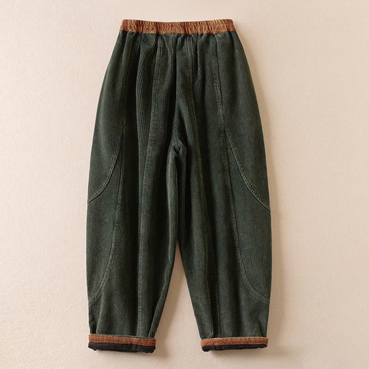 Buddha Stones Color Contrast Corduroy Cotton Women's Thermal Fleece-Lined Harem Pants With Pockets - image 12