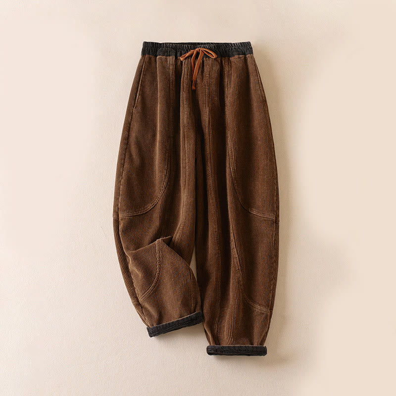 Buddha Stones Color Contrast Corduroy Cotton Women's Thermal Fleece-Lined Harem Pants With Pockets - DarkGoldenrod - US16，UK/AU20，EU48 (3XL) - image 17
