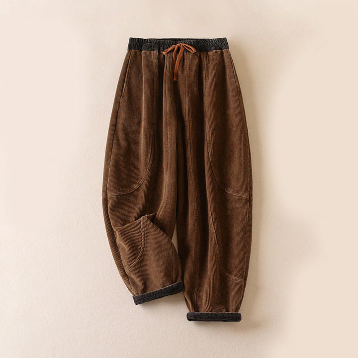 Buddha Stones Color Contrast Corduroy Cotton Women's Thermal Fleece-Lined Harem Pants With Pockets - DarkGoldenrod - US16，UK/AU20，EU48 (3XL) - image 17