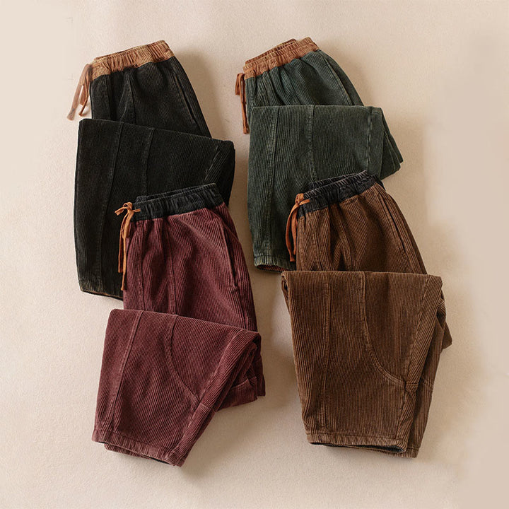 Buddha Stones Color Contrast Corduroy Cotton Women's Thermal Fleece-Lined Harem Pants With Pockets - image 23