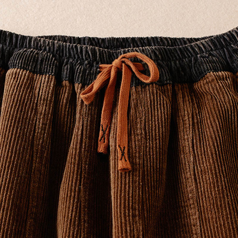 Buddha Stones Color Contrast Corduroy Cotton Women's Thermal Fleece-Lined Harem Pants With Pockets - image 19