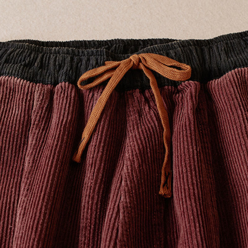 Buddha Stones Color Contrast Corduroy Cotton Women's Thermal Fleece-Lined Harem Pants With Pockets - image 7