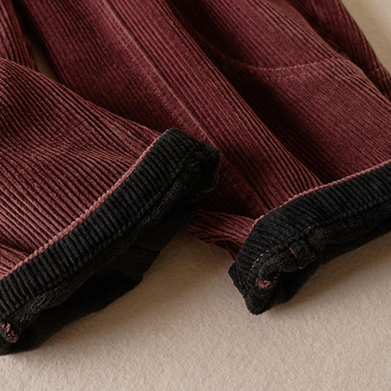 Buddha Stones Color Contrast Corduroy Cotton Women's Thermal Fleece-Lined Harem Pants With Pockets - image 10