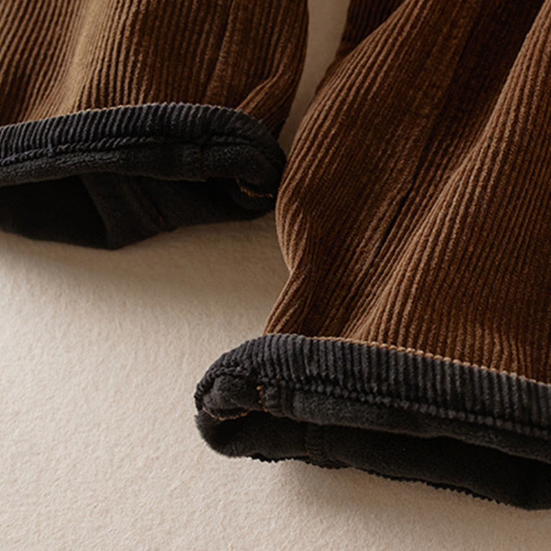 Buddha Stones Color Contrast Corduroy Cotton Women's Thermal Fleece-Lined Harem Pants With Pockets - image 27