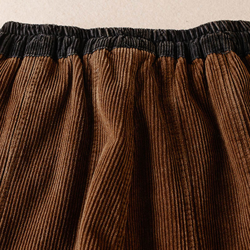 Buddha Stones Color Contrast Corduroy Cotton Women's Thermal Fleece-Lined Harem Pants With Pockets - image 20