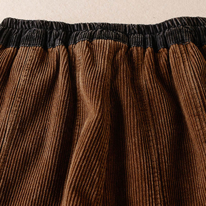 Buddha Stones Color Contrast Corduroy Cotton Women's Thermal Fleece-Lined Harem Pants With Pockets - image 20